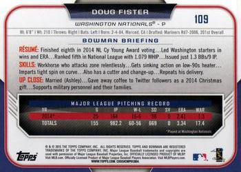 2015 Bowman #109 Doug Fister Back