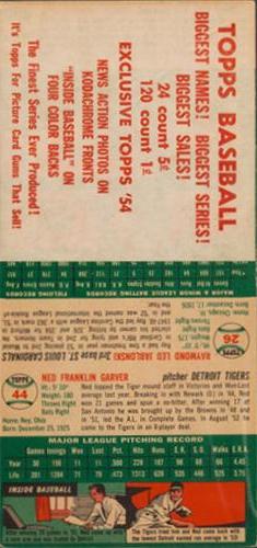 1954 Topps - Salesman Samples #26 / 44 Billy Martin / Ned Garver / Ray Jablonski Back