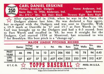 1995 Topps Archives Brooklyn Dodgers #15 Carl Erskine Back