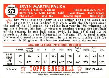 1995 Topps Archives Brooklyn Dodgers #16 Erv Palica Back