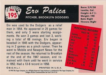 1995 Topps Archives Brooklyn Dodgers #134 Erv Palica Back