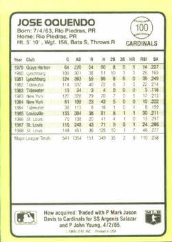 1989 Donruss Baseball's Best #100 Jose Oquendo Back
