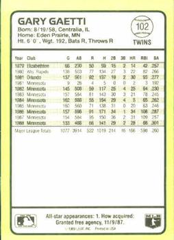 1989 Donruss Baseball's Best #102 Gary Gaetti Back