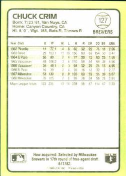 1989 Donruss Baseball's Best #127 Chuck Crim Back