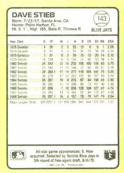 1989 Donruss Baseball's Best #143 Dave Stieb Back