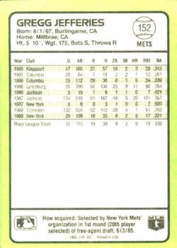1989 Donruss Baseball's Best #152 Gregg Jefferies Back