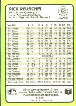 1989 Donruss Baseball's Best #162 Rick Reuschel Back