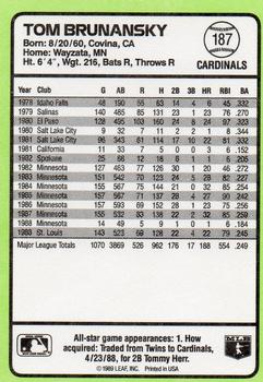 1989 Donruss Baseball's Best #187 Tom Brunansky Back