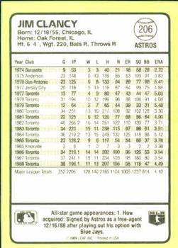 1989 Donruss Baseball's Best #206 Jim Clancy Back