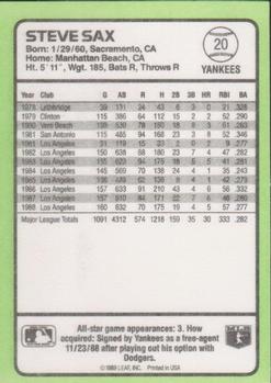 1989 Donruss Baseball's Best #20 Steve Sax Back