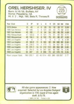 1989 Donruss Baseball's Best #225 Orel Hershiser Back