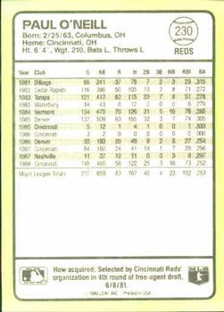 1989 Donruss Baseball's Best #230 Paul O'Neill Back