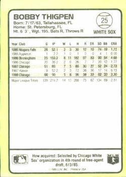1989 Donruss Baseball's Best #25 Bobby Thigpen Back