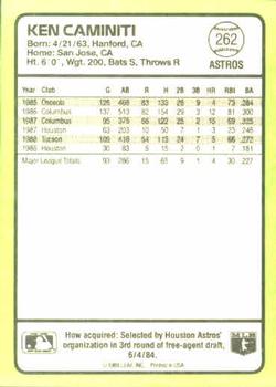 1989 Donruss Baseball's Best #262 Ken Caminiti Back
