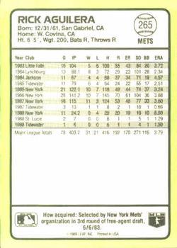 1989 Donruss Baseball's Best #265 Rick Aguilera Back