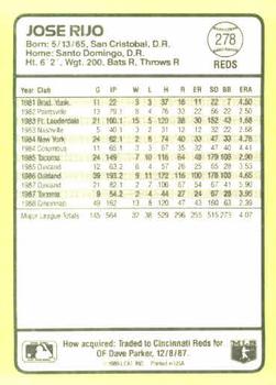 1989 Donruss Baseball's Best #278 Jose Rijo Back
