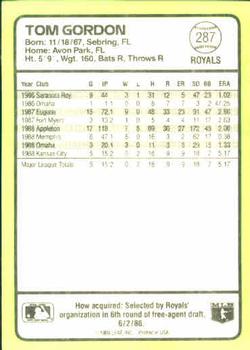1989 Donruss Baseball's Best #287 Tom Gordon Back