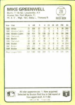 1989 Donruss Baseball's Best #28 Mike Greenwell Back