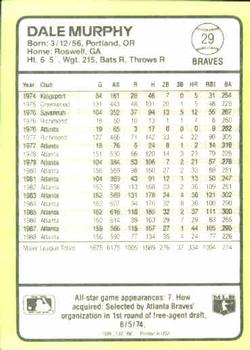 1989 Donruss Baseball's Best #29 Dale Murphy Back