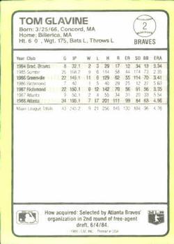 1989 Donruss Baseball's Best #2 Tom Glavine Back