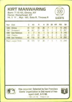 1989 Donruss Baseball's Best #330 Kirt Manwaring Back
