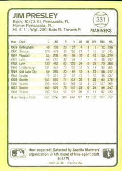 1989 Donruss Baseball's Best #331 Jim Presley Back