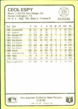 1989 Donruss Baseball's Best #335 Cecil Espy Back