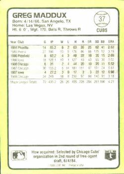 1989 Donruss Baseball's Best #37 Greg Maddux Back