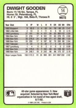 1989 Donruss Baseball's Best #14 Dwight Gooden Back