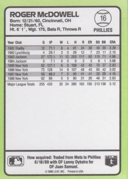1989 Donruss Baseball's Best #16 Roger McDowell Back