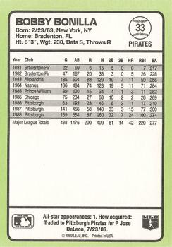 1989 Donruss Baseball's Best #33 Bobby Bonilla Back