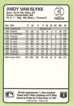1989 Donruss Baseball's Best #45 Andy Van Slyke Back