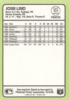 1989 Donruss Baseball's Best #101 Jose Lind Back