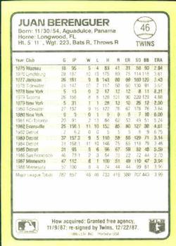 1989 Donruss Baseball's Best #46 Juan Berenguer Back