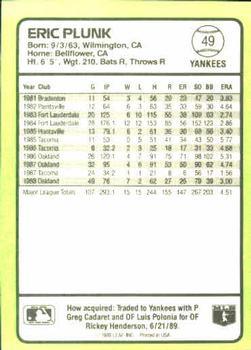 1989 Donruss Baseball's Best #49 Eric Plunk Back