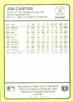 1989 Donruss Baseball's Best #56 Joe Carter Back