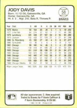 1989 Donruss Baseball's Best #58 Jody Davis Back