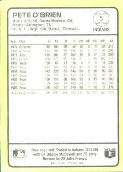 1989 Donruss Baseball's Best #5 Pete O'Brien Back