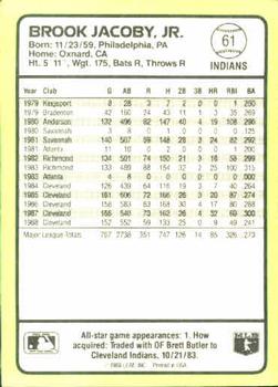 1989 Donruss Baseball's Best #61 Brook Jacoby Back