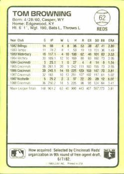 1989 Donruss Baseball's Best #62 Tom Browning Back