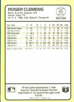 1989 Donruss Baseball's Best #65 Roger Clemens Back