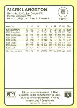 1989 Donruss Baseball's Best #68 Mark Langston Back