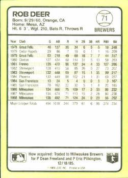 1989 Donruss Baseball's Best #71 Rob Deer Back