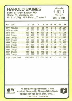 1989 Donruss Baseball's Best #81 Harold Baines Back