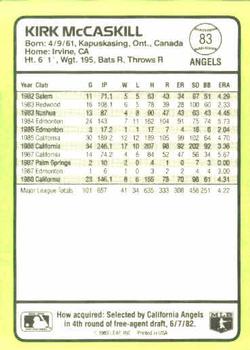 1989 Donruss Baseball's Best #83 Kirk McCaskill Back