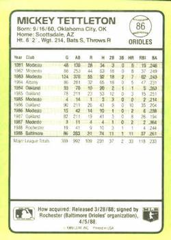 1989 Donruss Baseball's Best #86 Mickey Tettleton Back