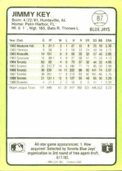1989 Donruss Baseball's Best #87 Jimmy Key Back