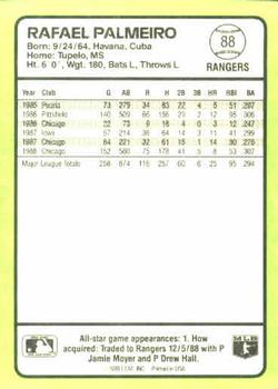 1989 Donruss Baseball's Best #88 Rafael Palmeiro Back