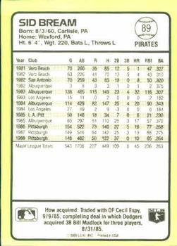 1989 Donruss Baseball's Best #89 Sid Bream Back