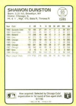 1989 Donruss Baseball's Best #93 Shawon Dunston Back